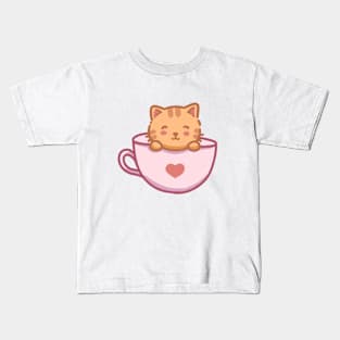 cute orange kitty cat in a cup Kids T-Shirt